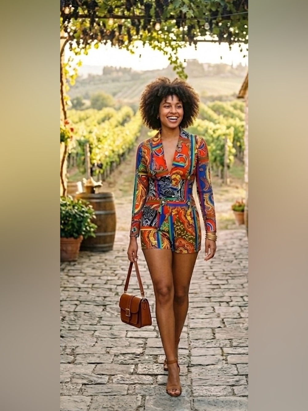 Good Time Women’s Romper Medium Colorful Paisley Long Sleeve Shorts